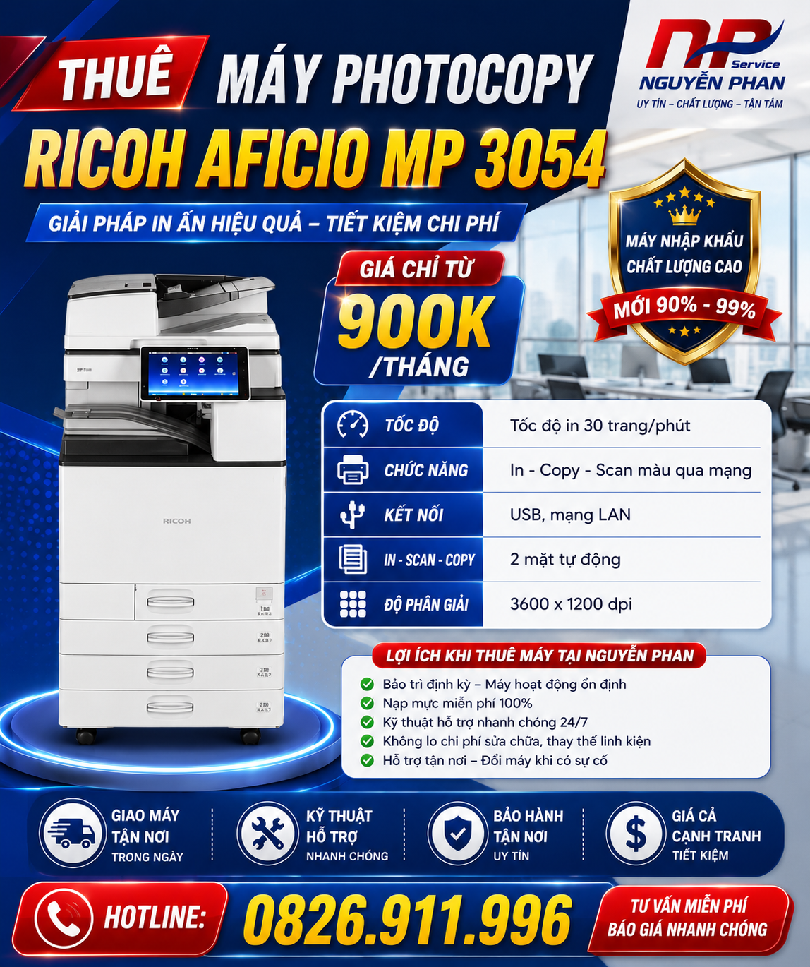 CHO THUÊ MÁY PHOTOCOPY RICOH MP 3054