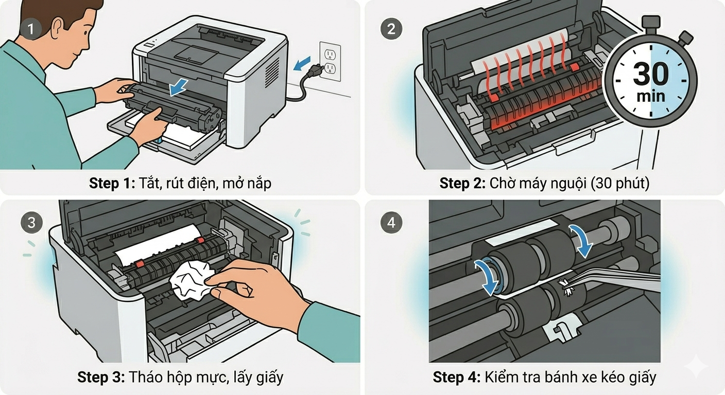 Máy in bị kẹt giấy và cách tự xử lý tại nhà