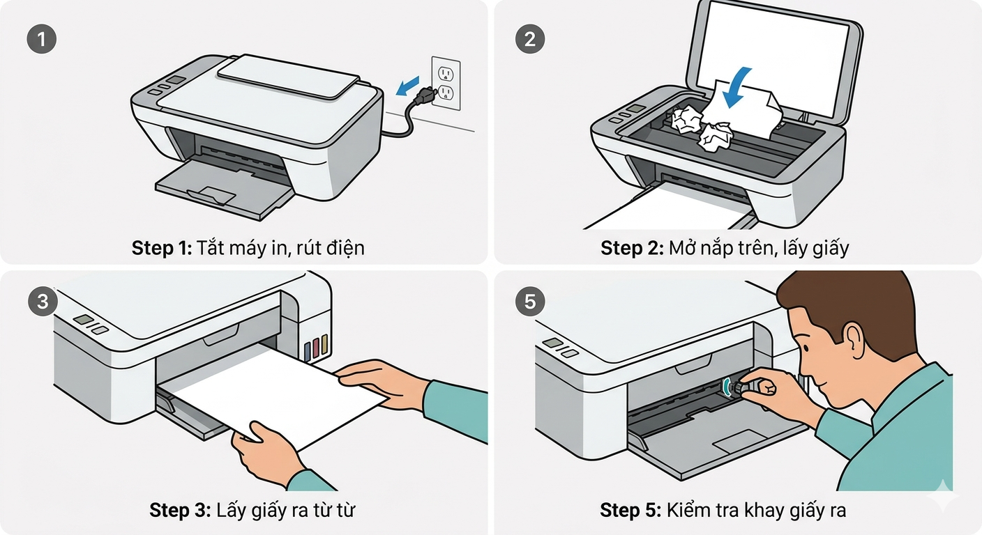 Máy in bị kẹt giấy và cách tự xử lý tại nhà