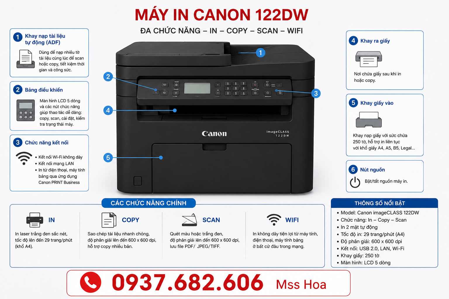 Máy in canon LBP 122DW Trắng đen