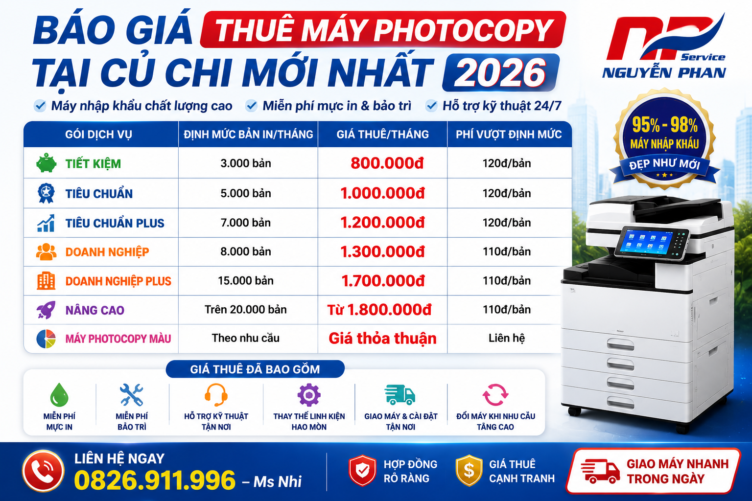 Báo Giá Thuê Máy Photocopy Tại Củ Chi Mới Nhất 2026 – Giá Từ 800.000đTháng
