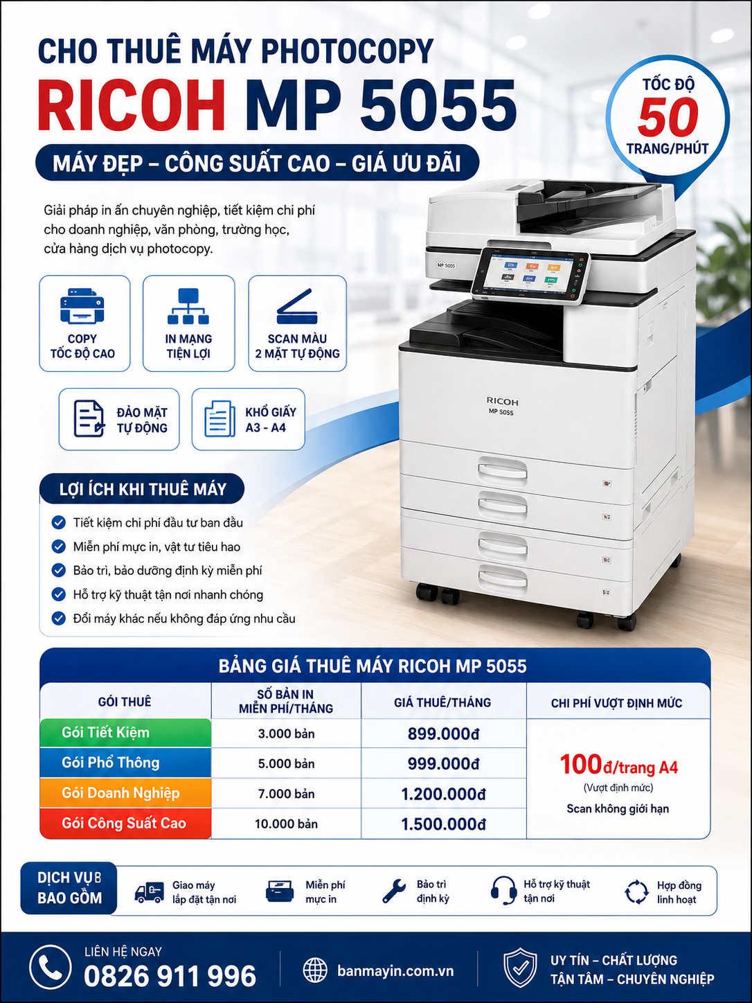 Cho Thuê Máy Photocopy Ricoh MP 5055