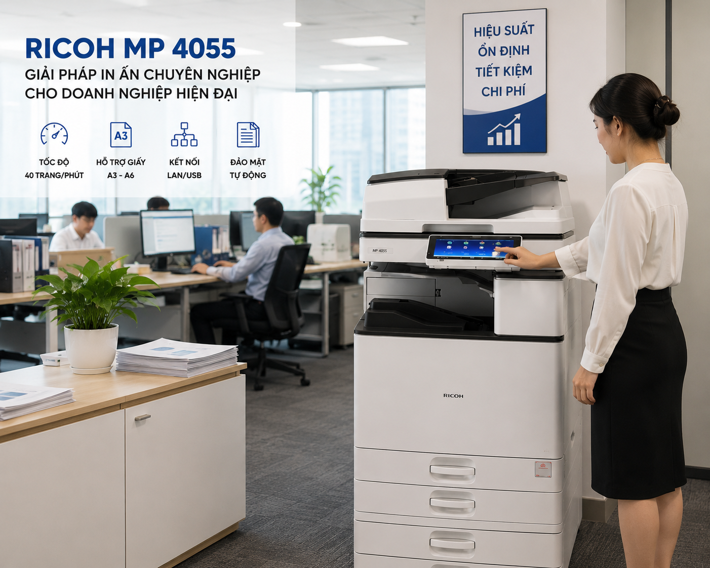 Mua máy photocopy đời mới - Ricoh MP 4055 nhập khẩu Mua Máy Photocopy Đời Mới Ricoh MP 4055 Nhập Khẩu Giá Tốt