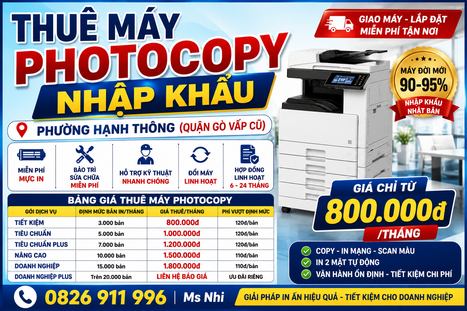 Thuê Máy Photocopy Nhập Khẩu Phường Hạnh Thông