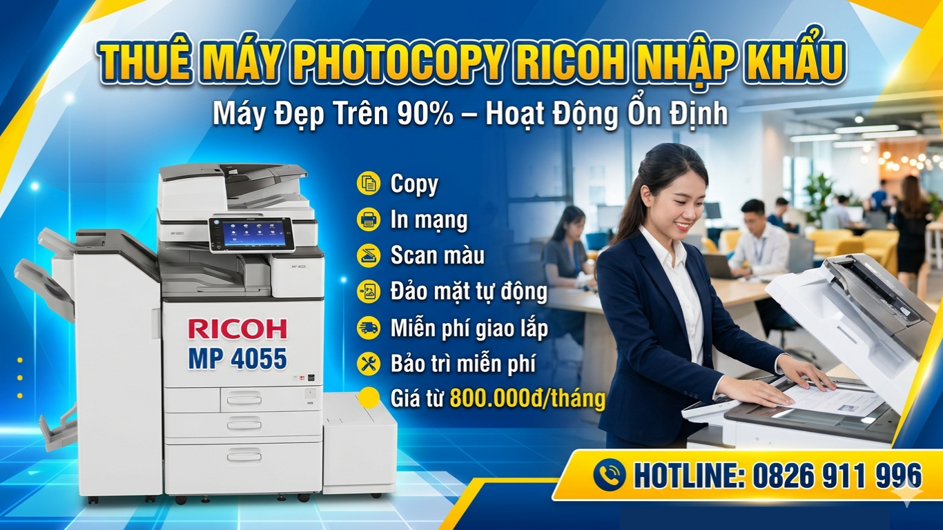 Thuê Máy Photocopy Ricoh Nhập Khẩu, Đẹp Mới 90%