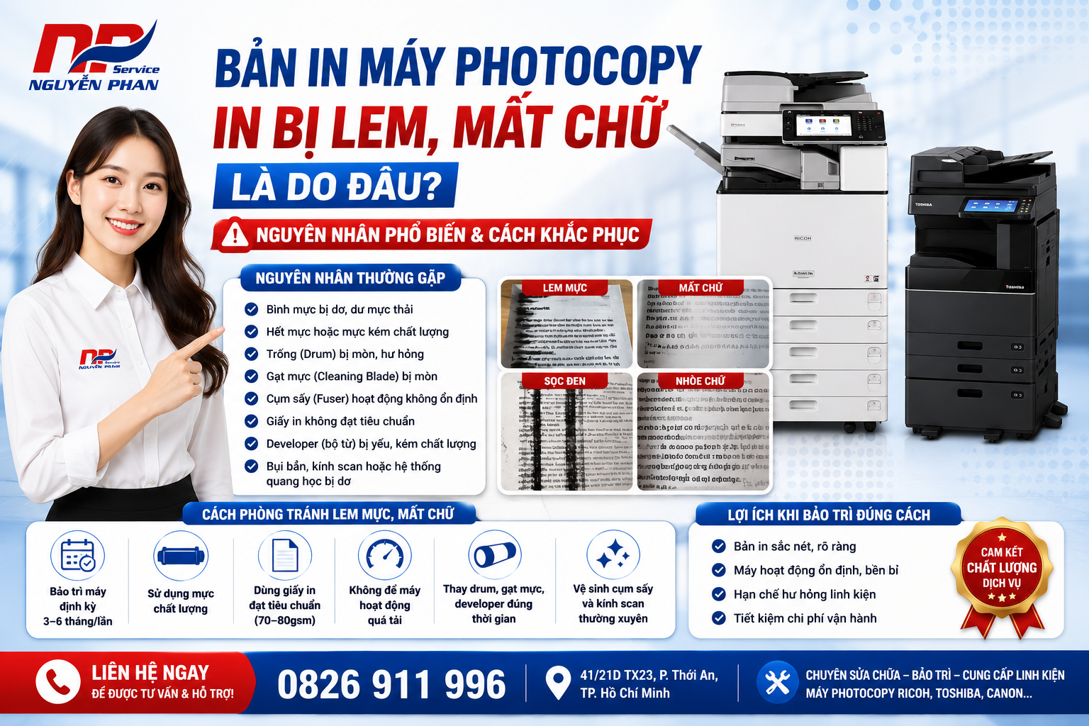 Máy Photocopy In Ra Bản In Bị Lem Mực, Mất Chữ Là Vì Sao?