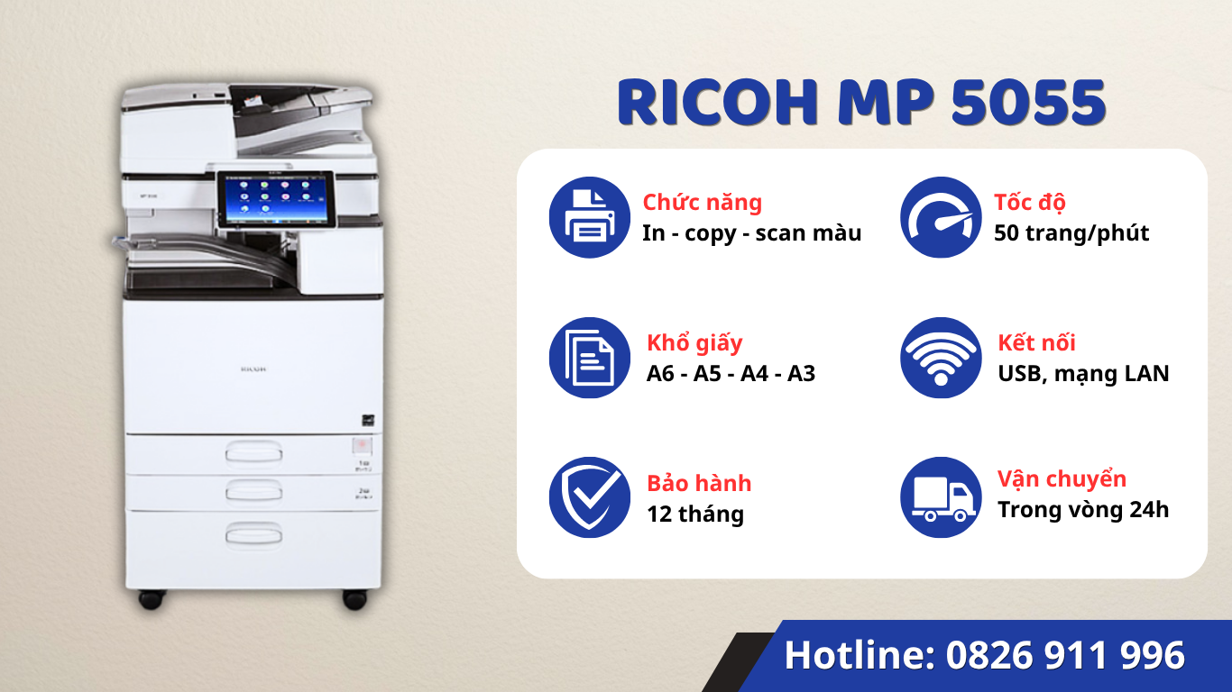 Bán Máy Photocopy Ricoh MP 5055 Tại TP.HCM – Giá Tốt, Bảo Hành 12 Tháng